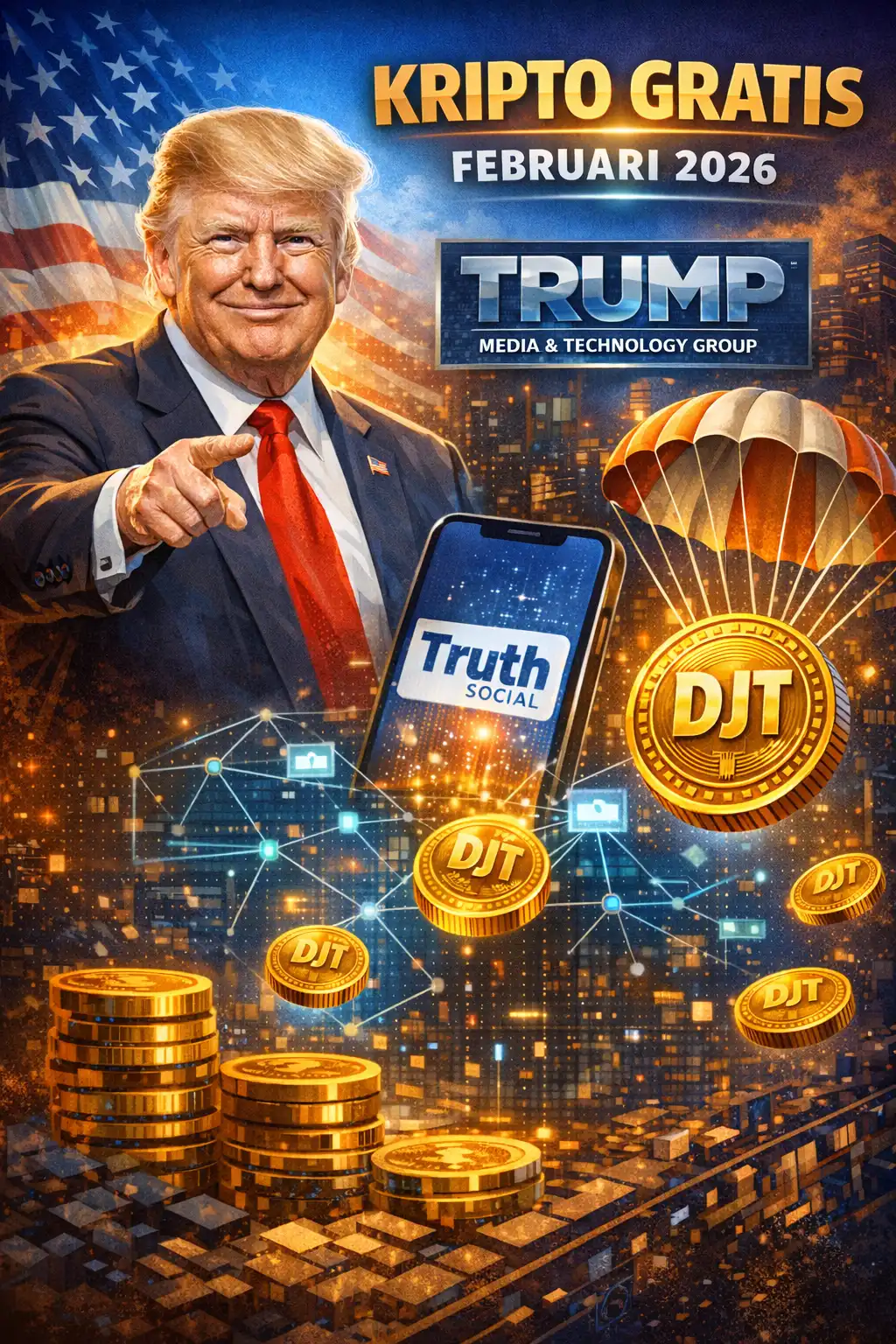 Read more about the article Perusahaan Donald Trump Bakal Bagi Kripto Gratis Februari 2026Inisiatif Baru dari Trump Media & Technology Group